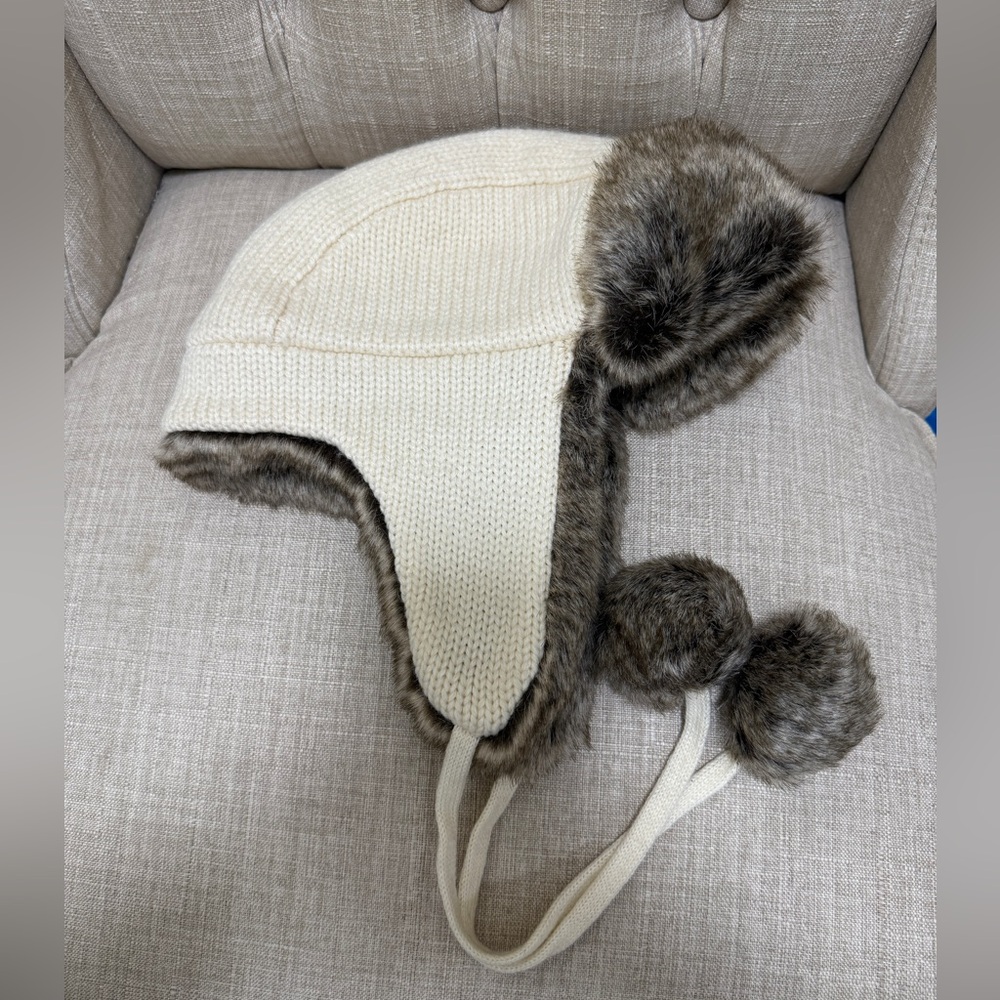 Banana Republic Cream & Brown Faux Fur Trapper Hat